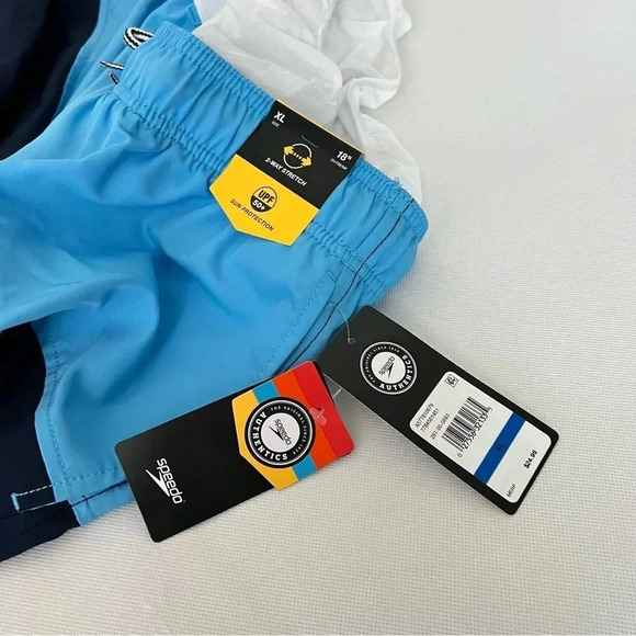 Speedo Swim Trunks Shorts Size XL (W 38) Navy Blue & Blue, Built-In Brief - Picture 10 of 11